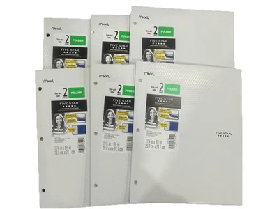 Paquete de 6 carpetas de bolsillo de plástico Stay-Put de cinco estrellas Mead blancas escolares Foto 1 de 4