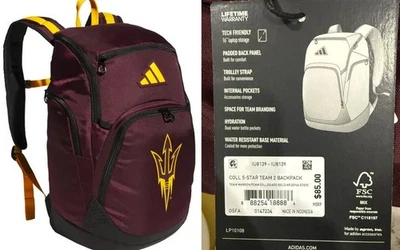 MOCHILA PARA PORTÁTIL ADIDAS $85 Arizona State Sun Devils ASU 5-Star Team 2 acolchada 16" Foto 1 de 4