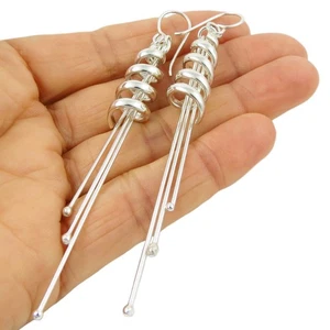 Long Spiral Earrings 925 Sterling Silver Dangling Stick Earrings Gift Boxed - Picture 1 of 5