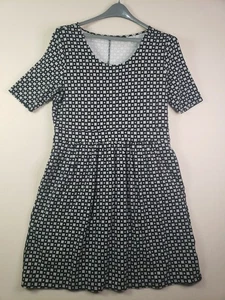 Lands End schwarz & weiß bedrucktes Kurzarmkleid Damen Gr. L (14-16) bequem - Bild 1 von 12