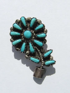 Vtg Zuni Turquoise Flower Pendant & Pin Sterling Silver Handmade by AMH - Picture 1 of 3