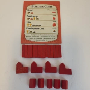 Juego completo de piezas rojas de liquidación y tarjeta de costo 2020 de Catan Trade Build Settlement - Imagen 1 de 3