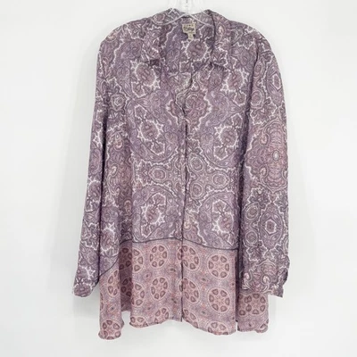 Blusa Medallón Como Vintage 1X Plus Púrpura Boho Manga Larga Playa Top Foto 1 de 4