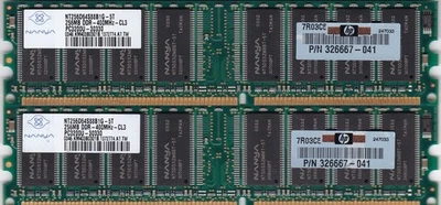 512MB 2x256MB DDR-400 NANYA Ram KIT PC-3200 NT256D64S88B1G-5T HP 326667-041 DDR1 - Image 1 of 2