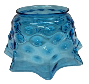 Antique Lamp Light Shade Gas Era Blue Glass Ruffled Optic 5" Fitter 9" Bottom - Picture 1 of 4