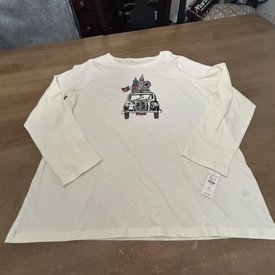 Camisa Talbots Mujer 1X Blanca London Taxi Lentejuelas Gráfico Manga Larga Más Algodón Foto 1 de 4