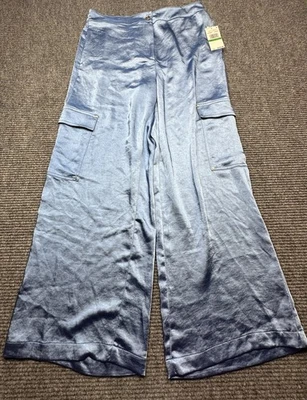 Michael Kors Pants Womens Large Blueberry Wide Leg Cargo Pocket Satin Polyester - Image 1 of 4
