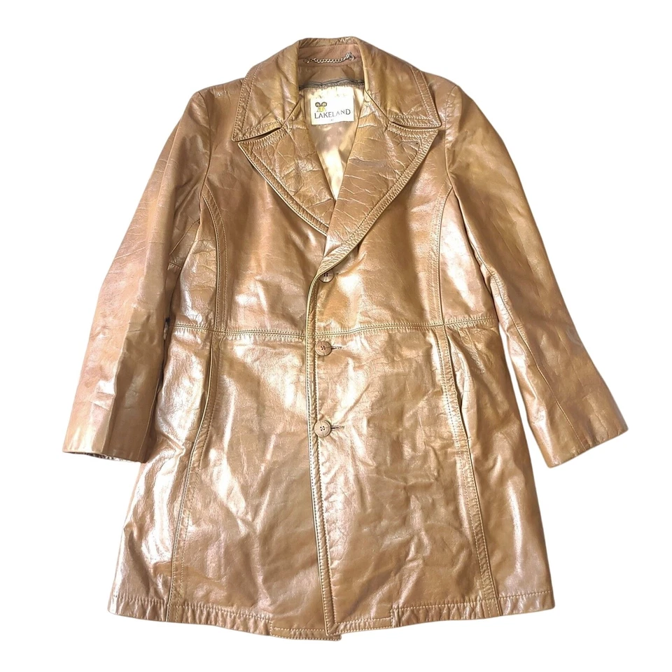 Vintage Lakeland Leather Trench Coat Mem Size 40 Medium Brown Liner Removeable - Image 1 of 4