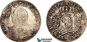 AK947, France, Louis XV, 1 Ecu 1740 (Cow), Pau Mint, Silver, Cleaned, VF-XF - Picture 1 of 1