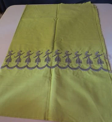 COTTON FABRIC Ballet EMBROIDERED BORDER DESIGN Lime Green 33" x 2 1/3 yrds - Image 1 of 4