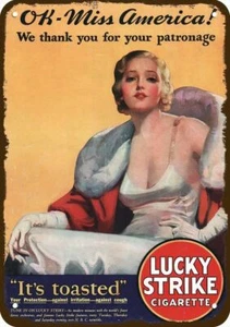 1932 LUCKY STRIKE Cigarettes Miss America Vnt-Look DECORATIVE REPLICA METAL SIGN - Picture 1 of 1