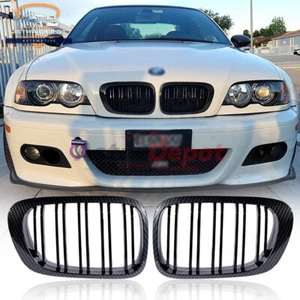 Carbon Fiber Dual Slats Kidney Grill for BMW E46 M3 325Ci 330Ci Coupe 1999-2002 - Picture 1 of 9