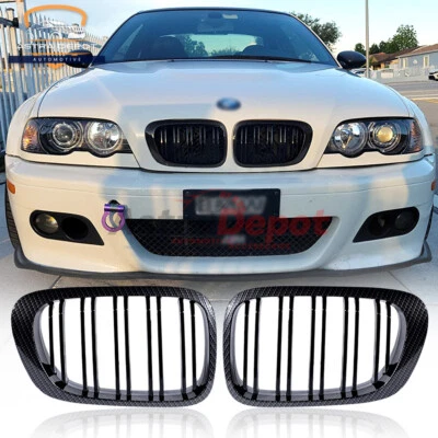 Carbon Fiber Dual Slats Kidney Grill for BMW E46 M3 325Ci 330Ci Coupe 1999-2002 - Image 1 of 4