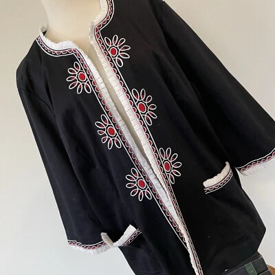 Blazer Artístico Bob Mackie Para Mujer 1X Negro Abstracto Floral Bordado Frente Abierto Foto 1 de 4