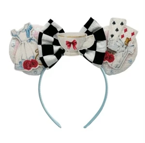 NEW Disney ALICE IN WONDERLAND Ears CHECKER BOW Mickey Headband CARDS Tea Cup - Picture 1 of 4