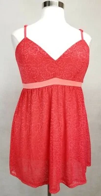 NEW CACIQUE LANE BRYANT RED CORAL STRAPPY BACK LACE LINED CHEMISE PLUS Sz 26/28 - Image 1 of 4