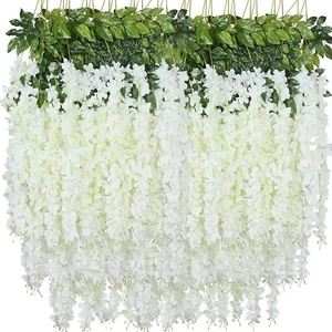 Artificial Hanging Flowers Fake Wisteria Flower Garland Silk (12, White) - Picture 1 of 7