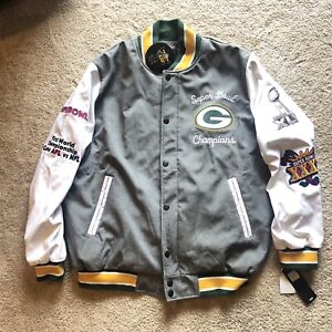 Green Bay Packers Super Bowl Champions Jacket Gray Size XL White Green Gold NWT