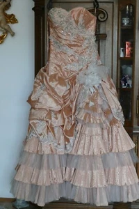 Ballkleid lang wunderschön Apricot/Rosa/Lachs ohne Reifrock, Abiball, Hochzeit - Bild 1 von 5