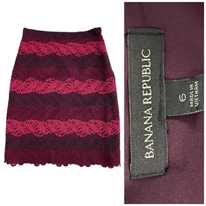 Banana Republic Skirt Women Size 6 Red Pink Lace Pencil Corpcore Feminine Office - Picture 1 of 12