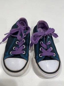 Converse sz 6 girl toddler black purple double tongue e3 - Picture 1 of 8