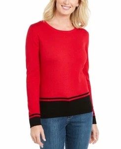 Karen Scott Women Size Small Red Black Colorblocked Hem Pullover Sweater - Picture 1 of 8
