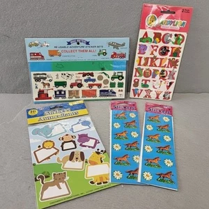Vintage Lot Stickers Animals Cars Trucks Horses Letters Labels 5 Packs NEW - Afbeelding 1 van 8
