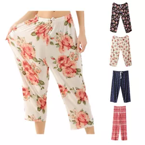 Pantalones de pijama para mujer de algodón capris estampado floral pantalones largos para dormir - Imagen 1 de 24