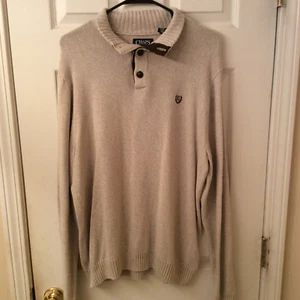 Chaps Cardigan Sweater Mens Size Medium With Elbow Patches And Buttons Beige  - Picture 1 of 7