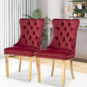 2 PCS SoarFlash Velvet Dining Chair Set Tufted Kitchen High Back with Metal Leg - Picture 1 of 91