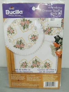 Bucilla Indian Rose Cross-Stitch Dresser Scarf & 2 Doily Set - 65514 - New - Picture 1 of 3