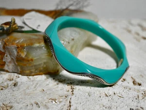 NEW $255 MIRIAM SALAT Wave Turquoise RESIN Sterling Crystal BANGLE BRACELET - Picture 1 of 10