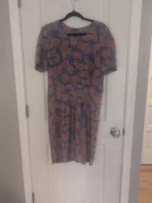 VTG Liz Claiborne 100% Silk  Dress Petite Size 10 Abstract Floral Midi Dress - Image 1 of 4