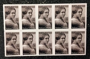 1997USA #3181 32c Madam CJ Walker - Black Heritage - Mint Block of 10 From Sheet - Picture 1 of 1