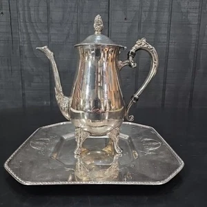 VTG Silverplated Tray Teapot Set Square Benedict Period Georgian 1745 USA 2pc - Picture 1 of 15
