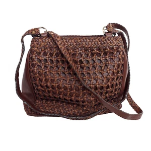Borsa a tracolla marrone tessuto ecopelle grande tracolla doppio manico boho hippie - Foto 1 di 8