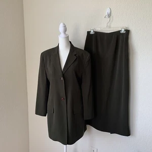 Vintage Josephine Chaus Two Piece Avocado Green Skirt Suit 12 Career Church - Picture 1 of 20
