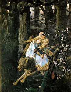 Oil painting Viktor Vasnetsov - Beauty and Beast romantic lovers in forest 36" - Picture 1 of 1
