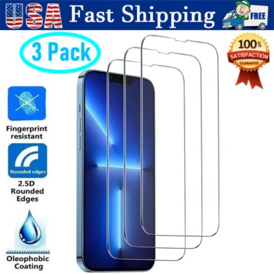 3X Tempered Glass Screen Protector For iPhone 15 14 13 12 11 Pro Max XS XR 8 LOT - Image 1 of 4