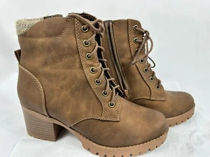 Women Soda Chunky Heel Combat Ankle Boot Lace Up/Side Zipper- Size 9 - Picture 1 of 7