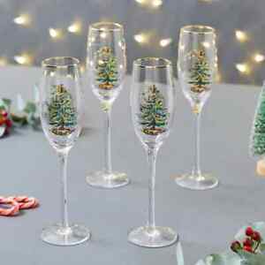 SPODE CHRISTMAS TREE SET OF 4 FLUTE CHAMPAGNE GLASSES BNIB WINTER ADVENT BRUNCH
