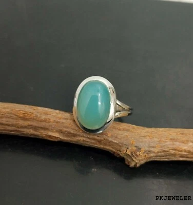 Anello in argento sterling 925 con calcedonio acquatico anello con pietre pre... - Immagine 1 di 4