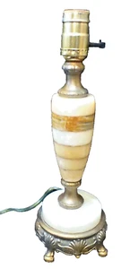 Alabaster Stone & Brass metal table / desk Lamp Vintage MCM  decor working  - Picture 1 of 12