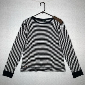 Lauren Ralph Lauren Knit Top Breton Stripe Elbow Patches Suede Detail Zip Sz XL - Picture 1 of 16