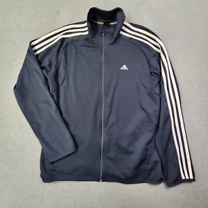 Adidas Track Jacket Mens Large Navy Striped Full Zip Mock Neck Three Stripe Logo - Picture 1 of 9
