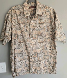 Tori Richard Shirt Mens Medium Aztec Honolulu Hawaiian 100% Cotton Lawn USA - Picture 1 of 8