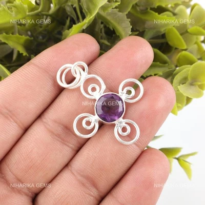 925 Argento Sterling Febraio Pietra Ametista Cyber Monday Matrimonio Pendente - Immagine 1 di 4