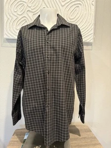 Calvin Klein Men's XL 17 32/33 Slim Fit Non-Iron Button Down Black White Shirt - Picture 1 of 3