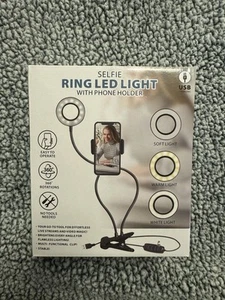 Brand New Selfie Ring Light with Clamp Stand and Phone Holder - USB - Picture 1 of 3