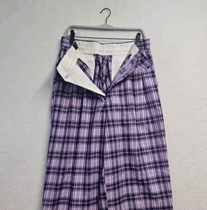 Bergati Dress Slacks Wide Leg Mens Size 34"X34" Purple Plaid Cuffed Casual NWT - Picture 1 of 9